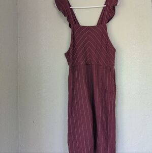 Striped Burgundy Pinafore Dress S Hearts Whimsy Dainty Ruffle Twee Romantic Boho
